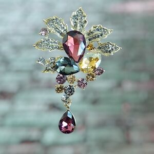 Autumn Tone Multicolor Crystal Drop Brooch